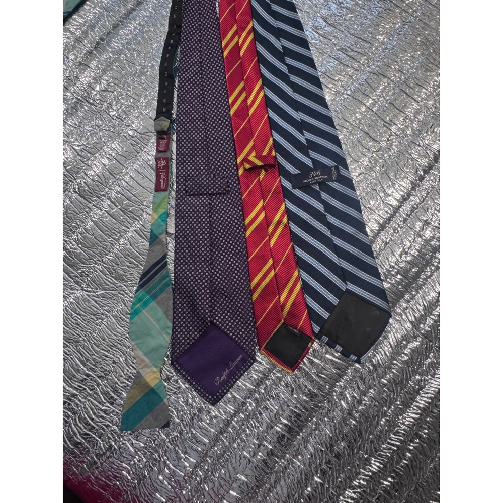 Lot of 4 Mens Ties Ralph Lauren Brooks Brothers 346 Original Penguin Silk Plaid